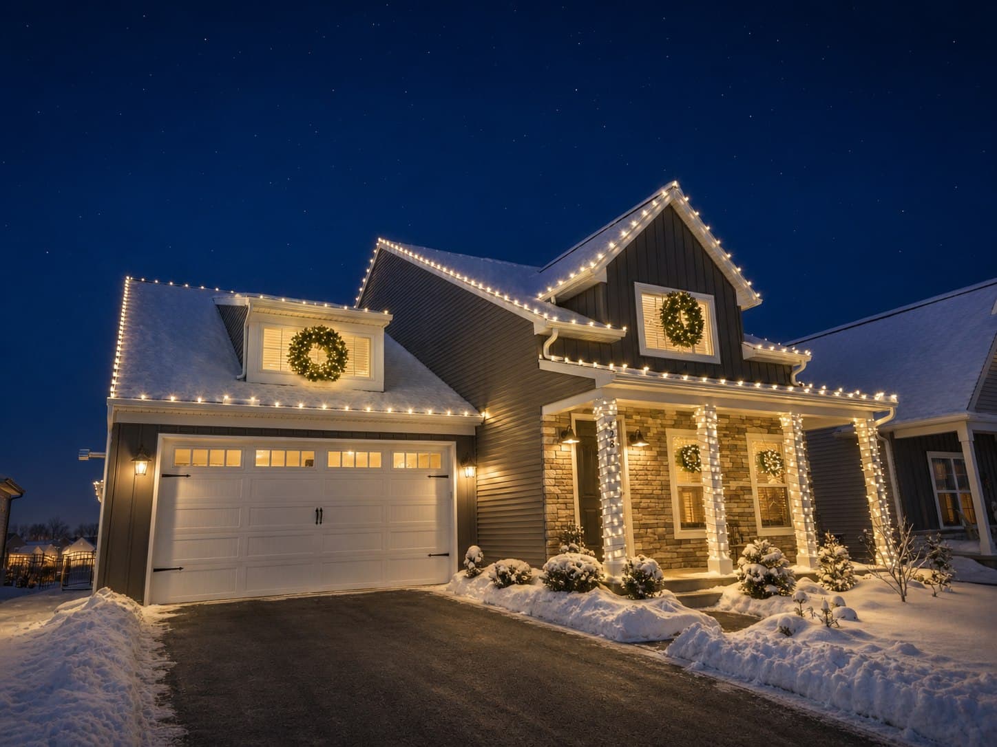 Snowy Roofline & Porch