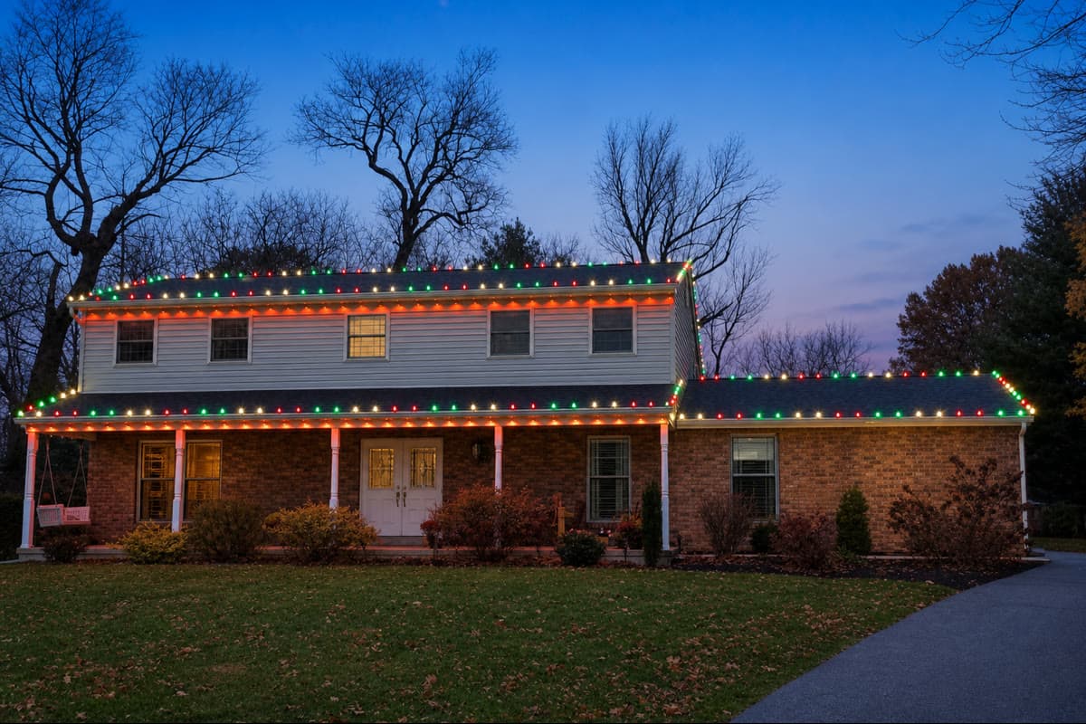 Penn Holiday Lights multicolor Christmas roofline installation